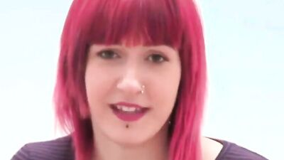 Pink-haired teen slut is ready to make her first porn video