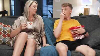 Teen boy fucks his horny blonde stepmom when daddy's not looking