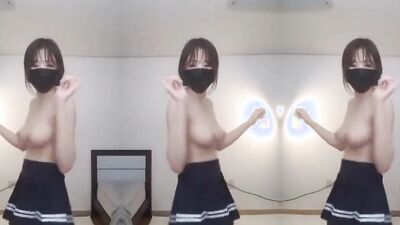 Tiny amateur Asian chick puts on a little bit of cosplay and a dance for you