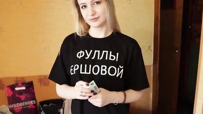 Blonde Russian girl bends over for doggy pounding after giving a blowjob