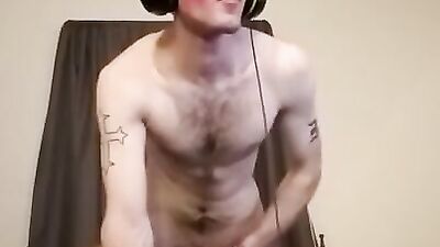 Solo amateur guy is fucking a flash light with his giant dick