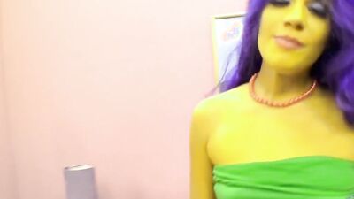 POV cock sucking and pussy banging of a lady resembling Marge Simpson