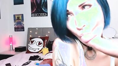 Slutty inked camgirl is using a big sex toy for pussy stuffing pleasure