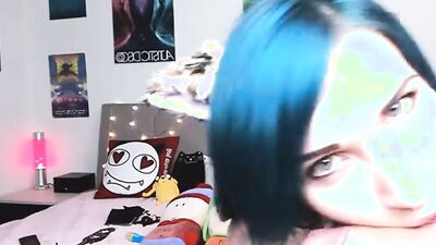 Slutty inked camgirl is using a big sex toy for pussy stuffing pleasure