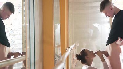 Ballerina is finishing her workout routine with an intense banging